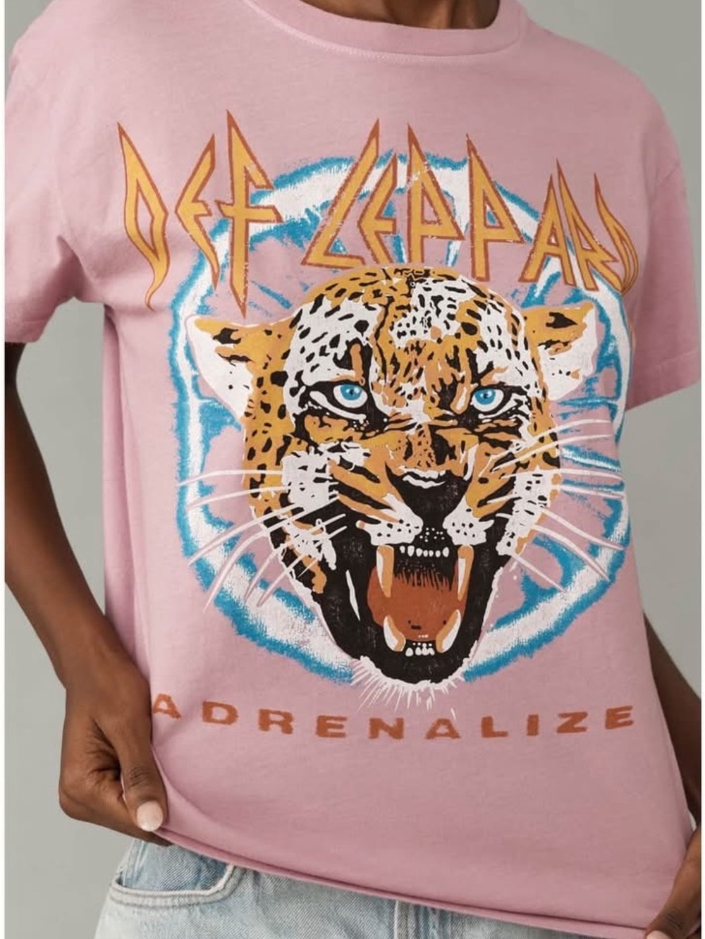 Pink Short Sleeve Graphic T Def Leppard LetLuv for Anthropologie XL retro inspo